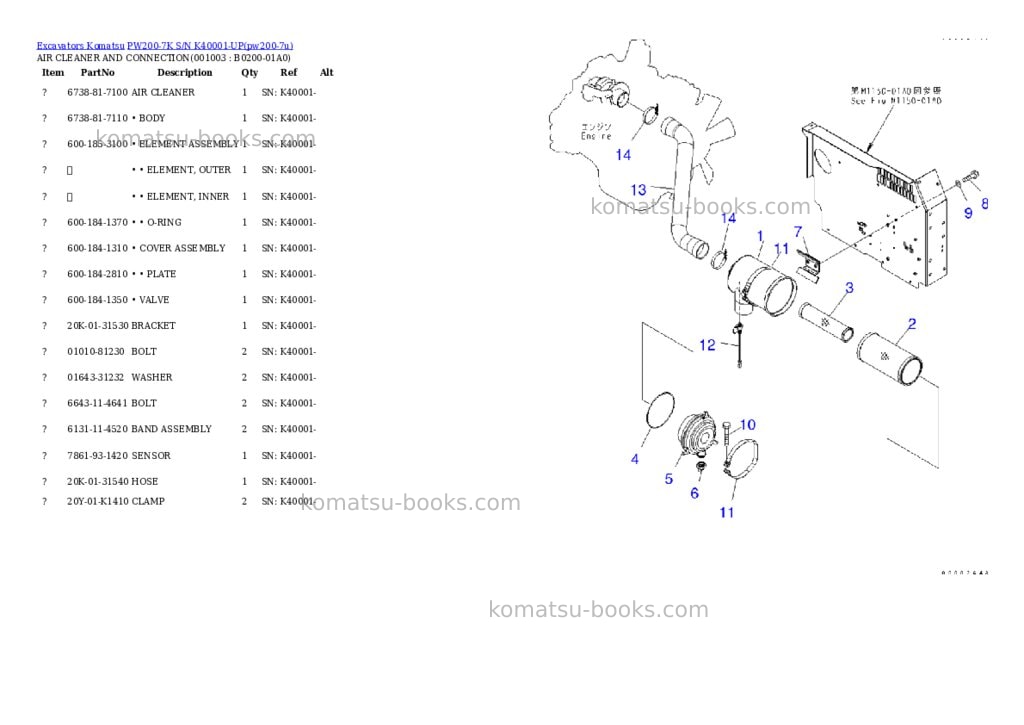 Komatsu pw200-7k s/n k40001-up Parts catalog cover Page 2 Komatsu pw200-7k s/n k40001-up Parts catalog cover Page 2