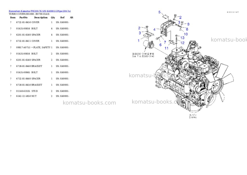 Komatsu pw200-7k s/n k40001-up Parts catalog cover Page 7 Komatsu pw200-7k s/n k40001-up Parts catalog cover Page 7