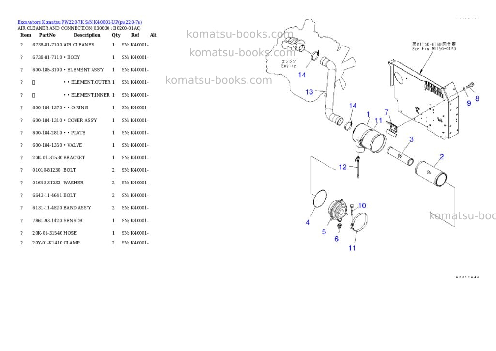 Komatsu PW220-7K S/N K40001-UP Parts catalog cover Page 2