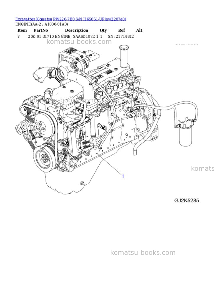Komatsu pw220-7e0 s/n h65051-up Parts catalog cover