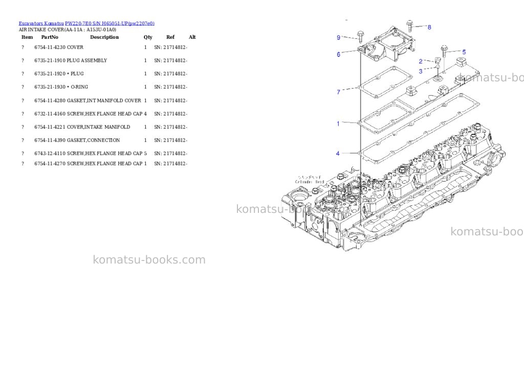 Komatsu pw220-7e0 s/n h65051-up Parts catalog cover Page 10