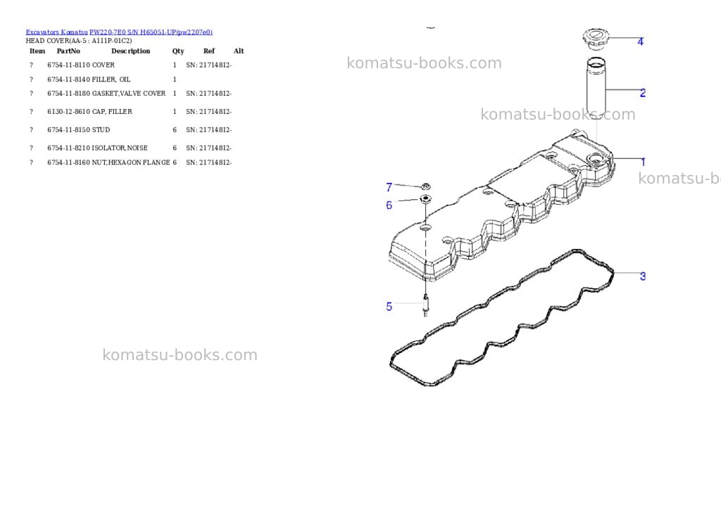 Komatsu pw220-7e0 s/n h65051-up Parts catalog cover Page 4