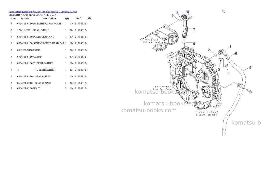 Komatsu pw220-7e0 s/n h65051-up Parts catalog cover Page 5