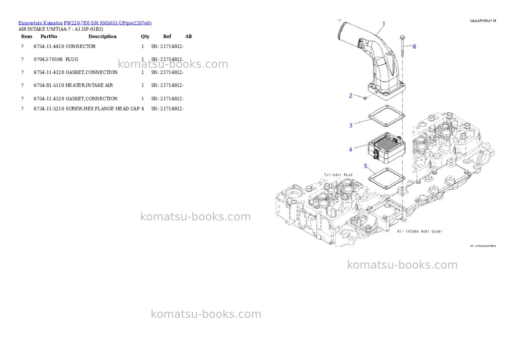 Komatsu pw220-7e0 s/n h65051-up Parts catalog cover Page 6