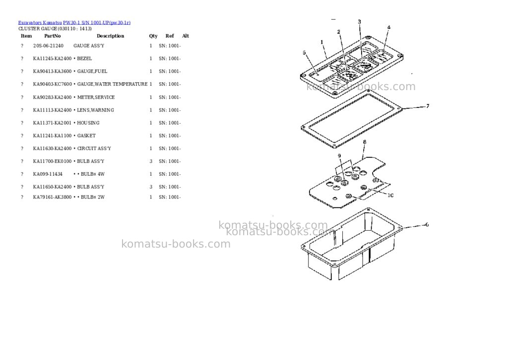 Komatsu pw30-1 s/n 1001-up Parts catalog cover Page 10 Komatsu pw30-1 s/n 1001-up Parts catalog cover Page 10