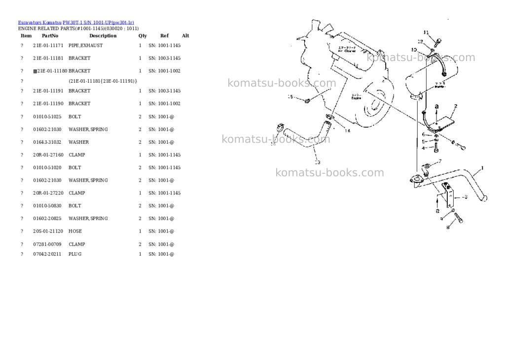 Komatsu pw30t-1 s/n 1001-up Parts catalog cover