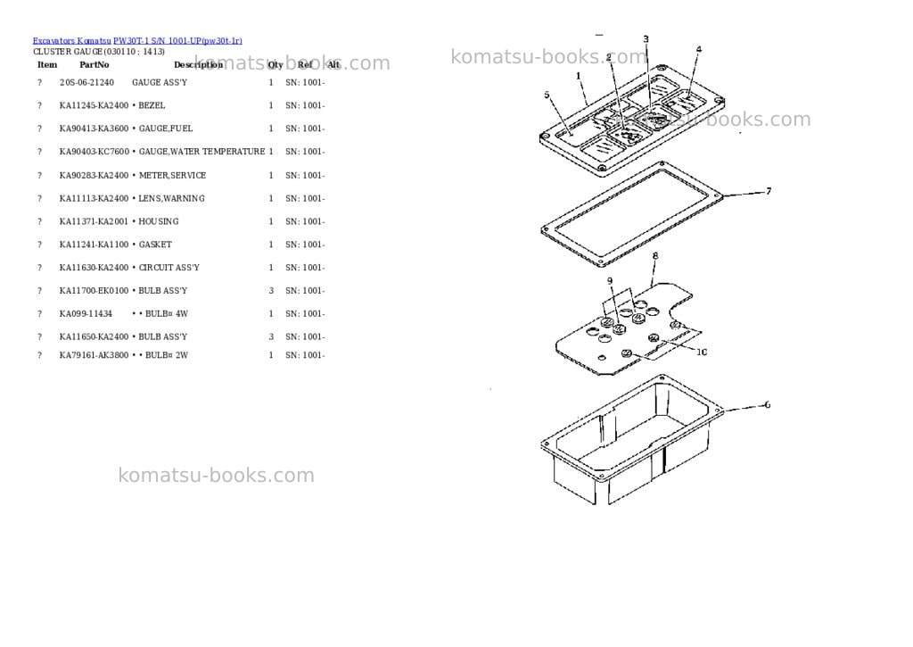Komatsu pw30t-1 s/n 1001-up Parts catalog cover Page 10