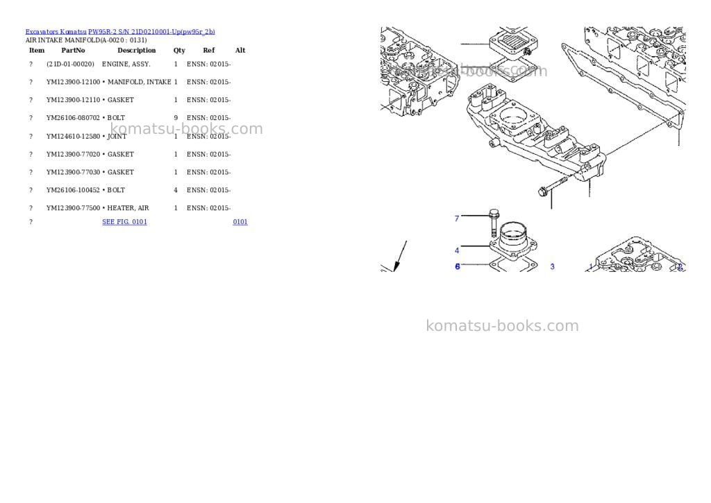 Komatsu pw95r-2 s/n 21d0210001-up Parts catalog cover