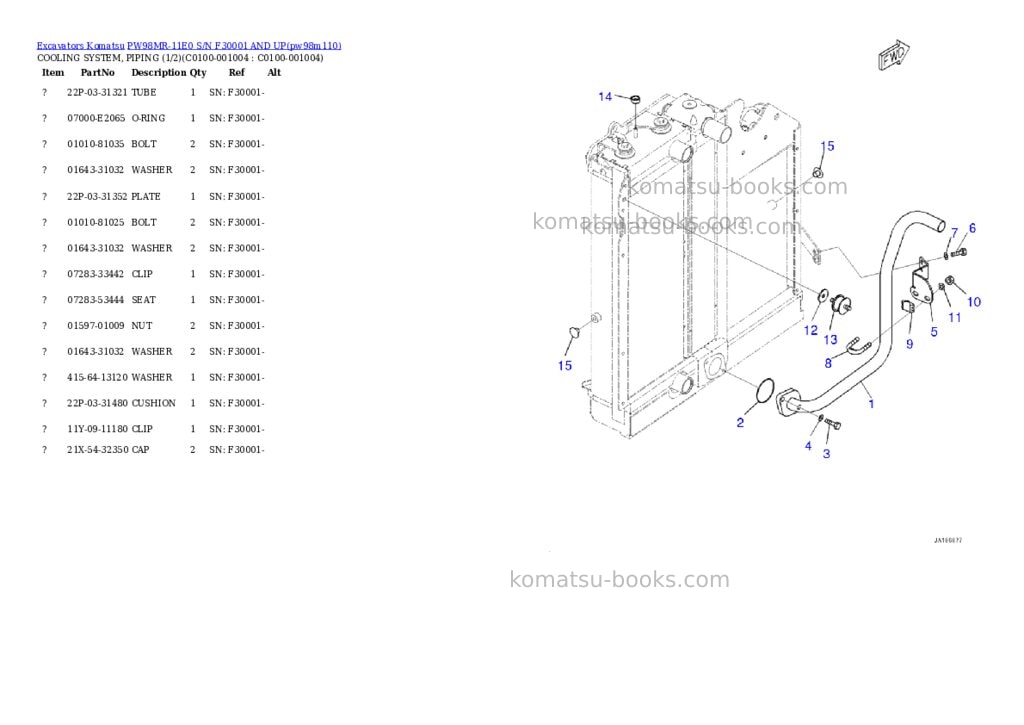 Komatsu PW98MR-11E0 S/N F30001 AND UP Parts catalog cover Page 2 Komatsu PW98MR-11E0 S/N F30001 AND UP Parts catalog cover Page 2