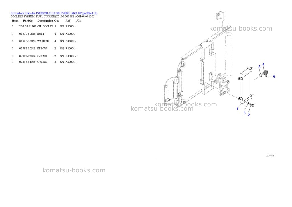 Komatsu PW98MR-11E0 S/N F30001 AND UP Parts catalog cover Page 6 Komatsu PW98MR-11E0 S/N F30001 AND UP Parts catalog cover Page 6