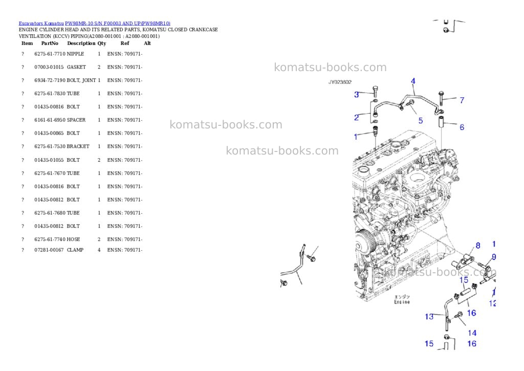 Komatsu pw98mr-10 s/n f00003 and up Parts catalog cover Page 5 Komatsu pw98mr-10 s/n f00003 and up Parts catalog cover Page 5