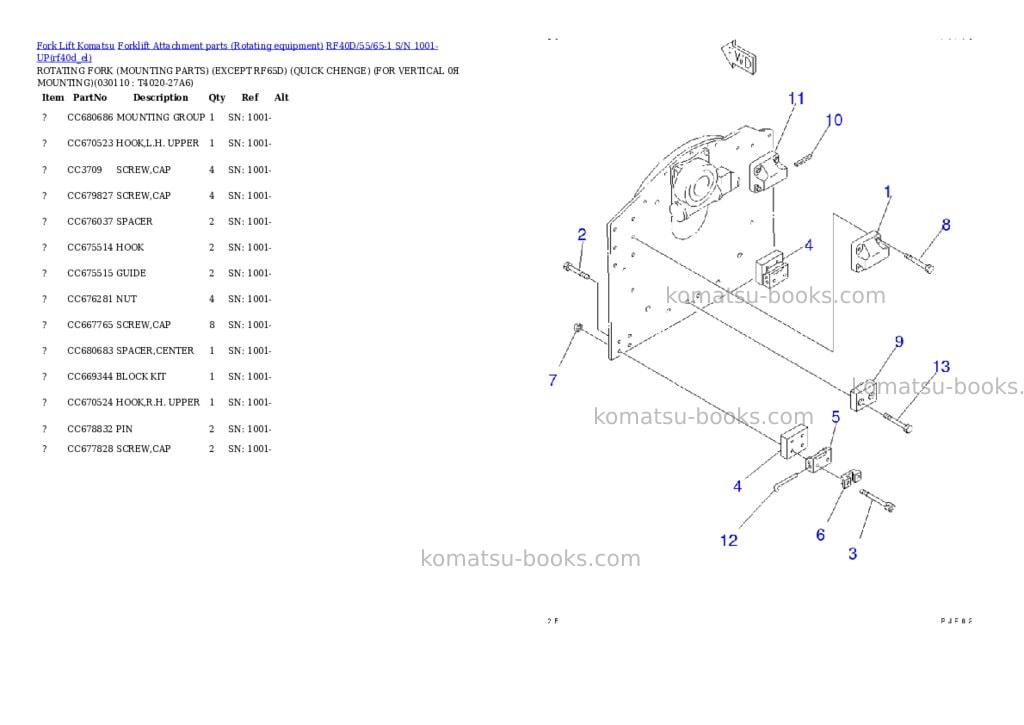 Komatsu rf40d/55/65-1 s/n 1001-up Parts catalog cover Page 10 Komatsu rf40d/55/65-1 s/n 1001-up Parts catalog cover Page 10