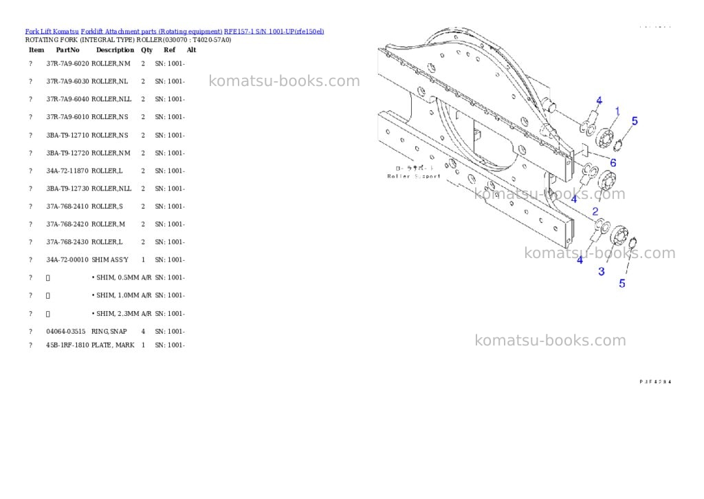 Komatsu rfe157-1 s/n 1001-up Parts catalog cover Page 6 Komatsu rfe157-1 s/n 1001-up Parts catalog cover Page 6
