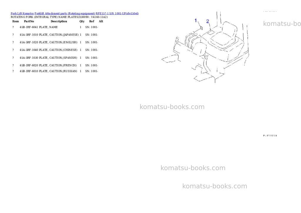Komatsu rfe157-1 s/n 1001-up Parts catalog cover Page 8 Komatsu rfe157-1 s/n 1001-up Parts catalog cover Page 8