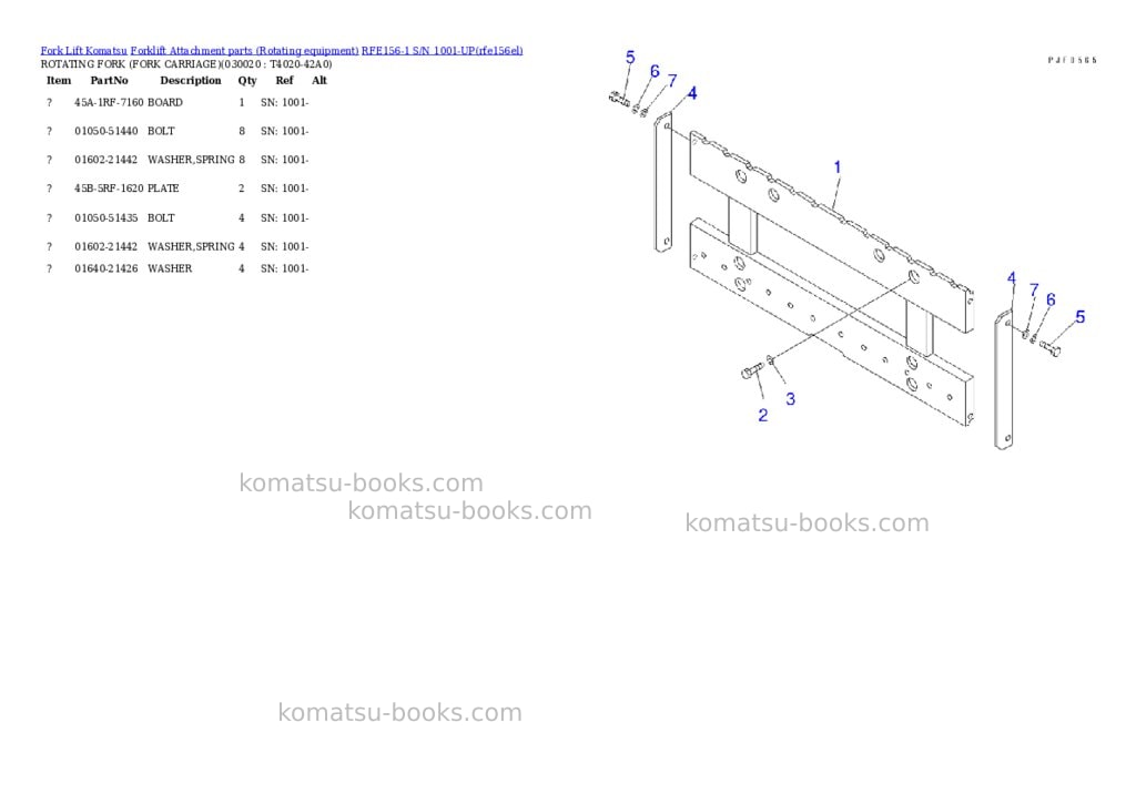 Komatsu rfe156-1 s/n 1001-up Parts catalog cover Komatsu rfe156-1 s/n 1001-up Parts catalog cover