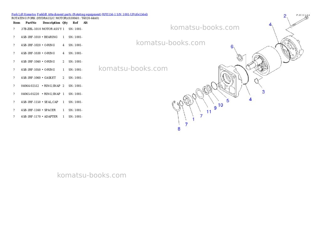 Komatsu rfe156-1 s/n 1001-up Parts catalog cover Page 3 Komatsu rfe156-1 s/n 1001-up Parts catalog cover Page 3