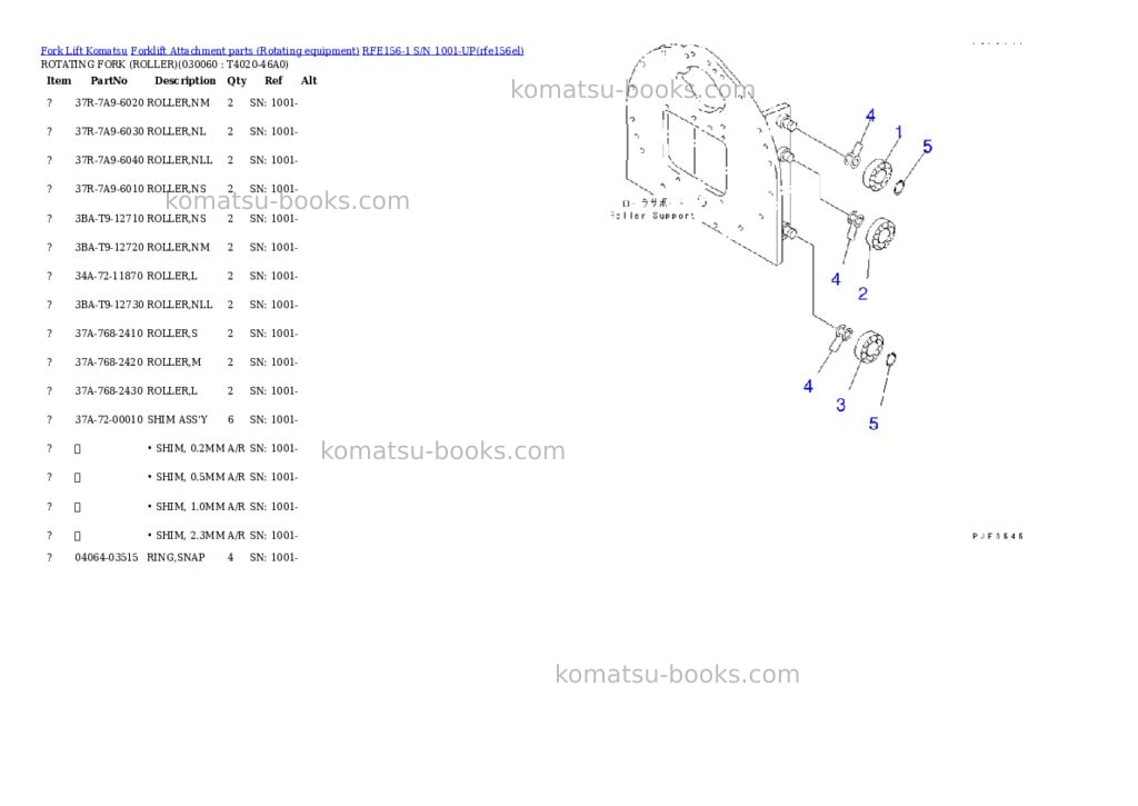 Komatsu rfe156-1 s/n 1001-up Parts catalog cover Page 5 Komatsu rfe156-1 s/n 1001-up Parts catalog cover Page 5