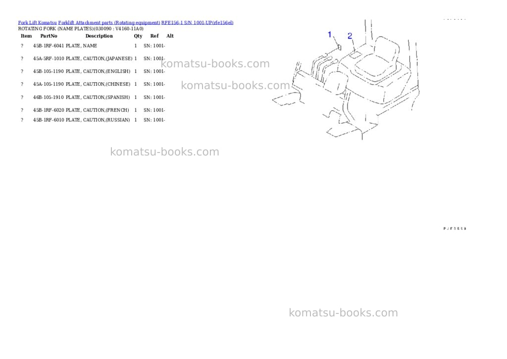 Komatsu rfe156-1 s/n 1001-up Parts catalog cover Page 8 Komatsu rfe156-1 s/n 1001-up Parts catalog cover Page 8