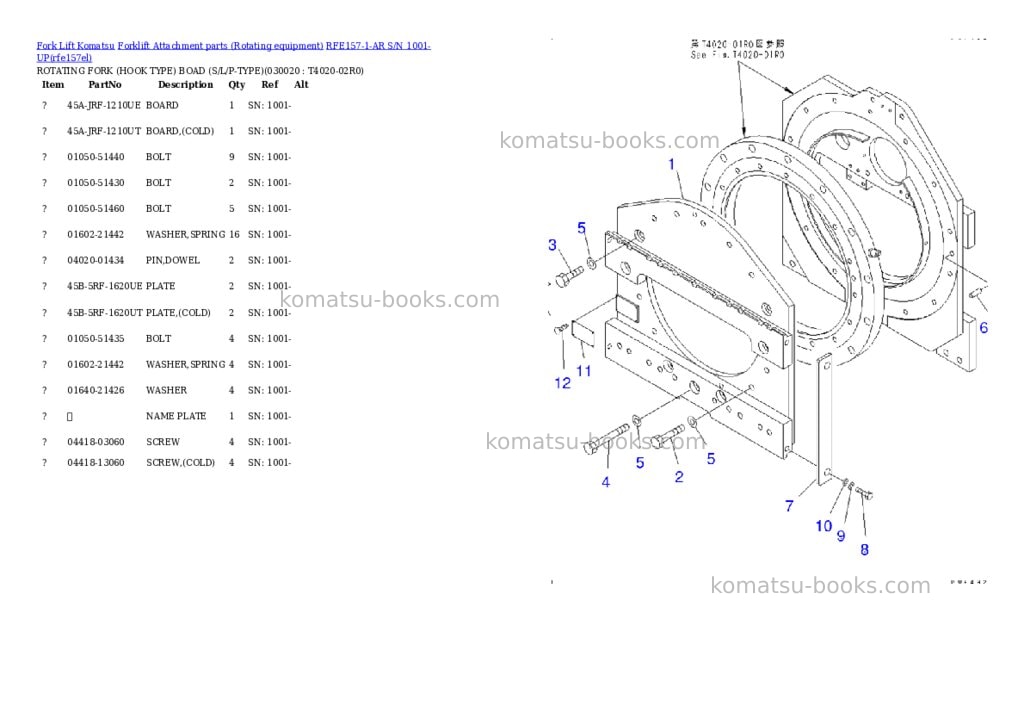 Komatsu rfe157-1-ar s/n 1001-up Parts catalog cover Komatsu rfe157-1-ar s/n 1001-up Parts catalog cover
