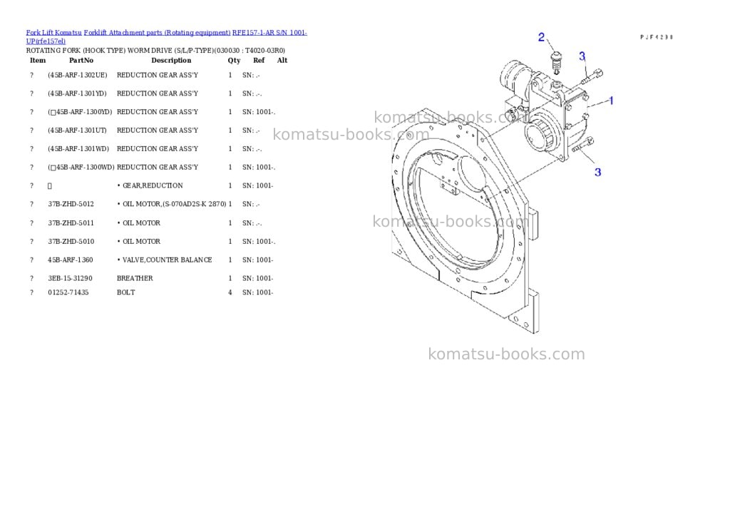 Komatsu rfe157-1-ar s/n 1001-up Parts catalog cover Page 2 Komatsu rfe157-1-ar s/n 1001-up Parts catalog cover Page 2