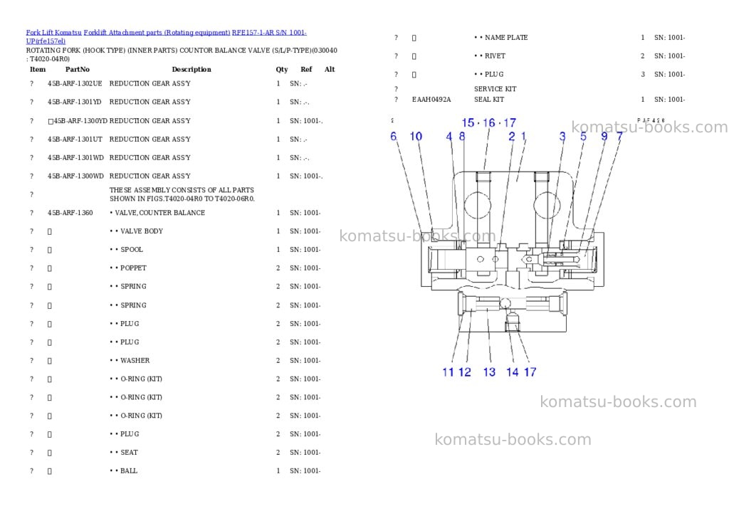 Komatsu rfe157-1-ar s/n 1001-up Parts catalog cover Page 3 Komatsu rfe157-1-ar s/n 1001-up Parts catalog cover Page 3