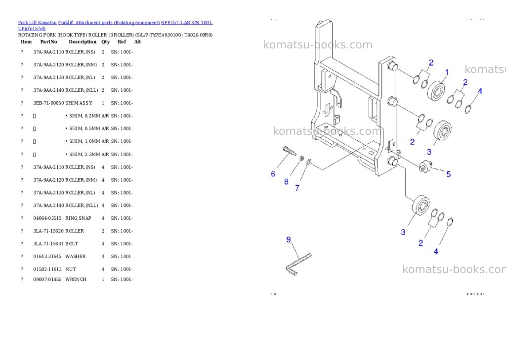 Komatsu rfe157-1-ar s/n 1001-up Parts catalog cover Page 9 Komatsu rfe157-1-ar s/n 1001-up Parts catalog cover Page 9