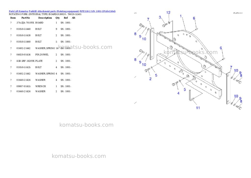 Komatsu rfe158-2 s/n 1001-up Parts catalog cover Komatsu rfe158-2 s/n 1001-up Parts catalog cover