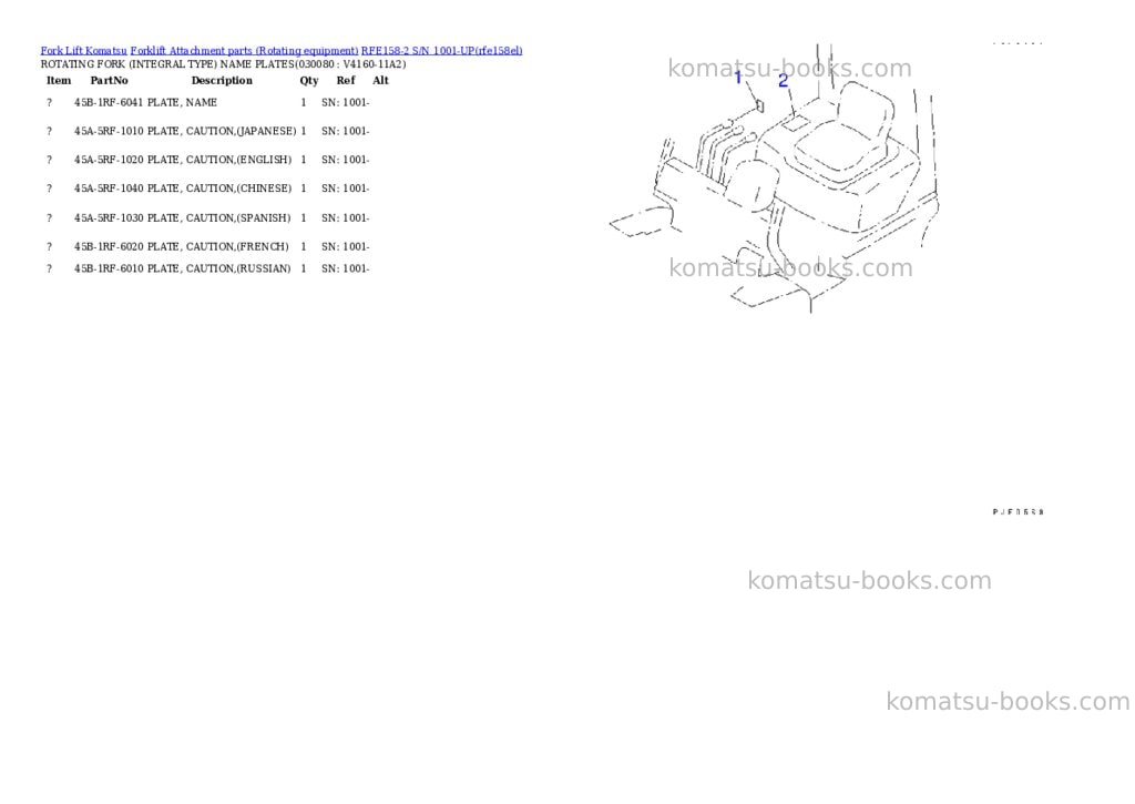Komatsu rfe158-2 s/n 1001-up Parts catalog cover Page 7 Komatsu rfe158-2 s/n 1001-up Parts catalog cover Page 7