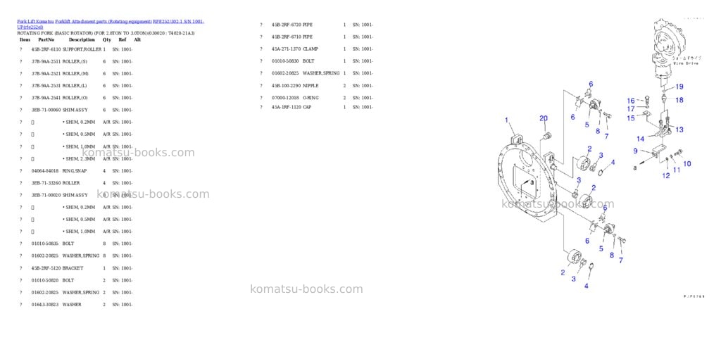 Komatsu RFE252/302-1 S/N 1001-UP Parts catalog cover