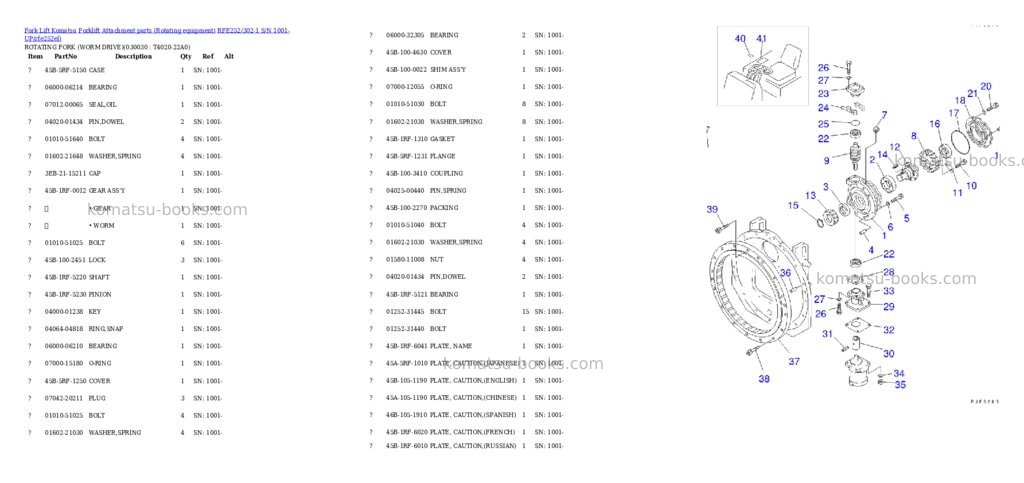 Komatsu RFE252/302-1 S/N 1001-UP Parts catalog cover Page 2