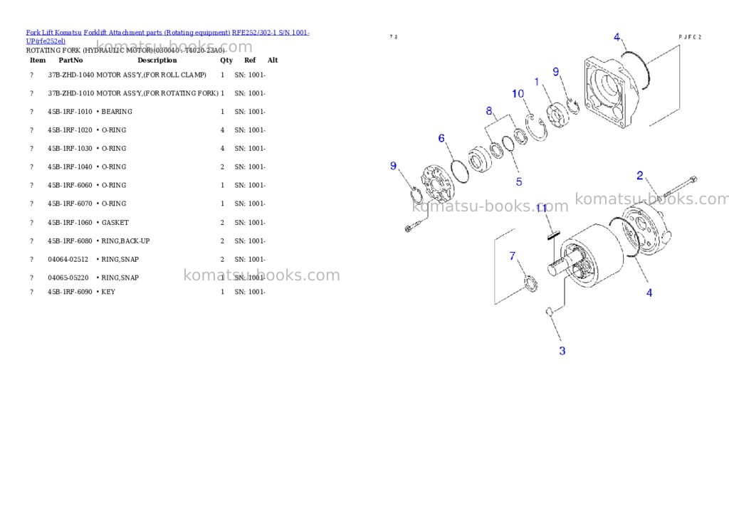 Komatsu RFE252/302-1 S/N 1001-UP Parts catalog cover Page 3