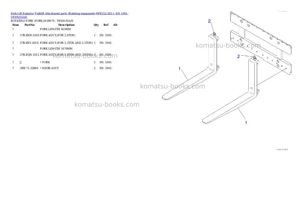 Komatsu RFE252/302-1 S/N 1001-UP Parts catalog cover Page 6