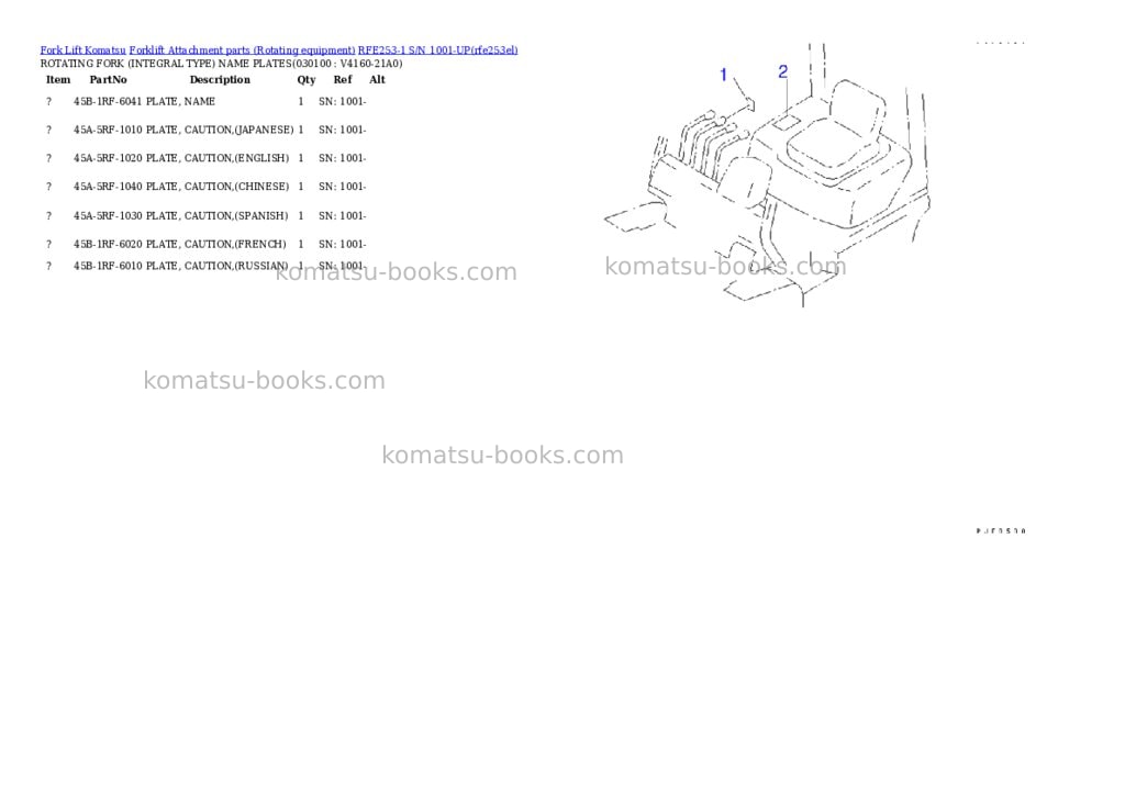 Komatsu RFE253-1 S/N 1001-UP Parts catalog cover Page 7 Komatsu RFE253-1 S/N 1001-UP Parts catalog cover Page 7