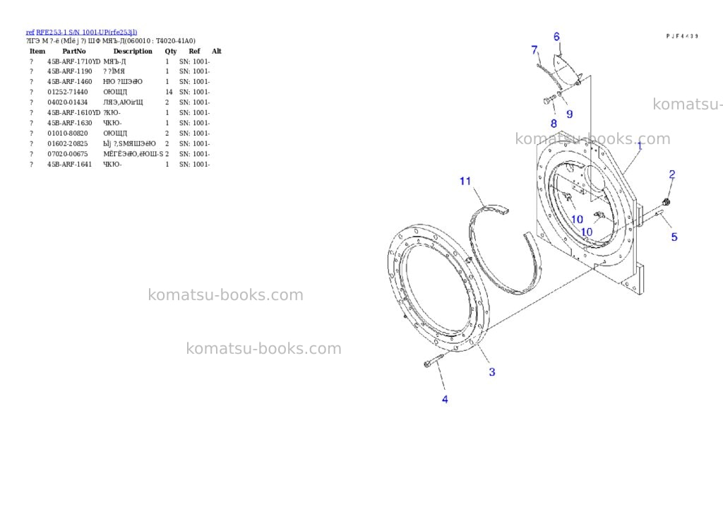 Komatsu rfe253-1 s/n 1001-up Parts catalog cover Page 11 Komatsu rfe253-1 s/n 1001-up Parts catalog cover Page 11