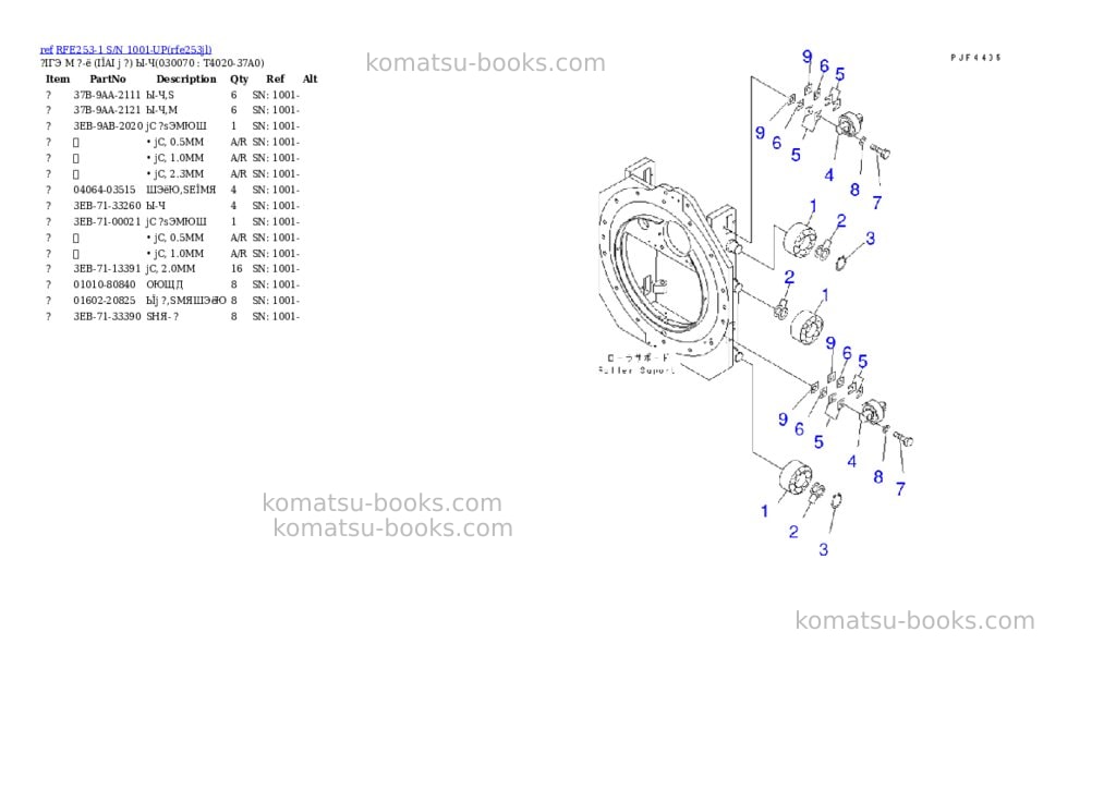 Komatsu rfe253-1 s/n 1001-up Parts catalog cover Page 7 Komatsu rfe253-1 s/n 1001-up Parts catalog cover Page 7