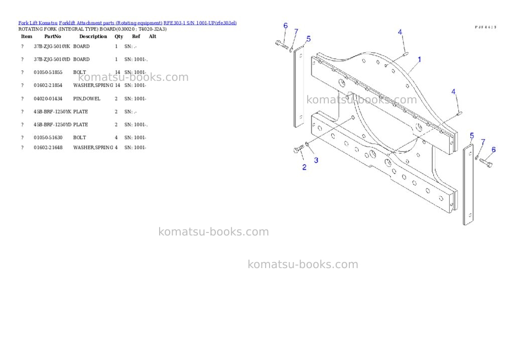 Komatsu RFE303-1 S/N 1001-UP Parts catalog cover