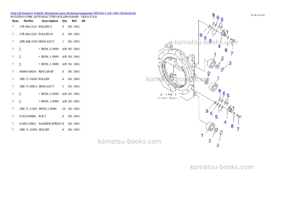 Komatsu RFE303-1 S/N 1001-UP Parts catalog cover Page 8