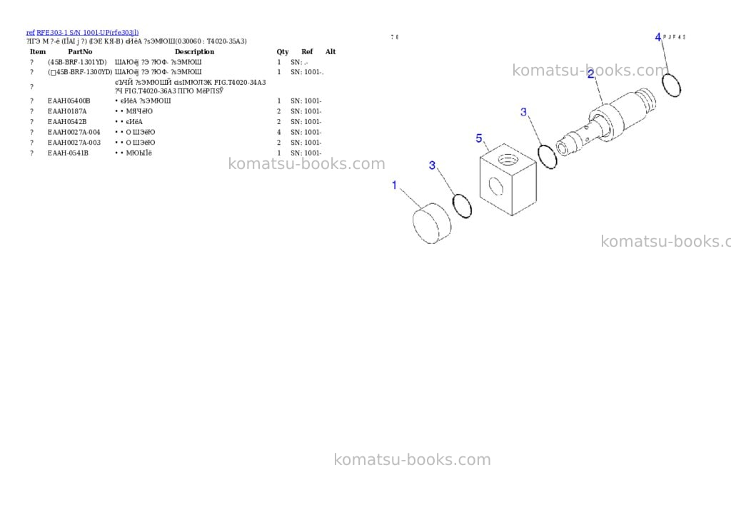 Komatsu rfe303-1 s/n 1001-up Parts catalog cover Page 5 Komatsu rfe303-1 s/n 1001-up Parts catalog cover Page 5
