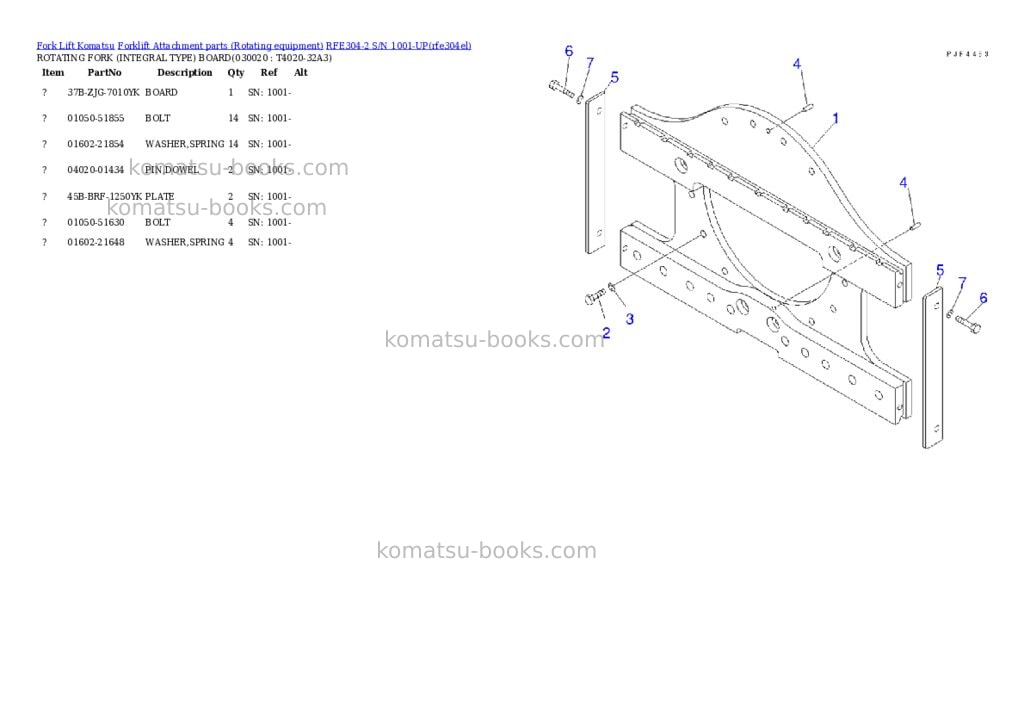 Komatsu RFE304-2 S/N 1001-UP Parts catalog cover