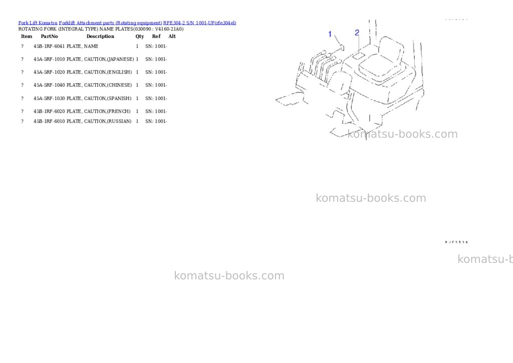 Komatsu RFE304-2 S/N 1001-UP Parts catalog cover Page 8