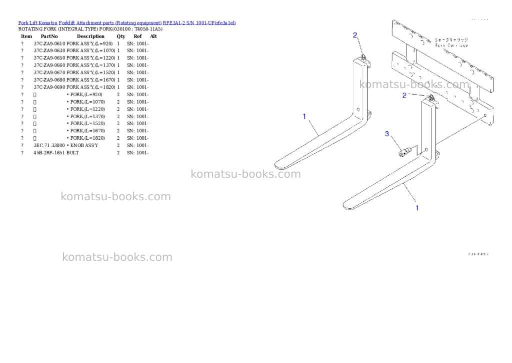 Komatsu RFE3A1-2 S/N 1001-UP Parts catalog cover Page 9