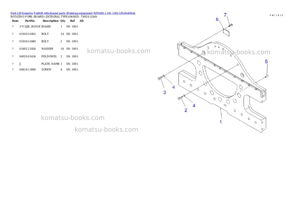 Komatsu rfe409-1 s/n 1001-up Parts catalog cover Page 2 Komatsu rfe409-1 s/n 1001-up Parts catalog cover Page 2