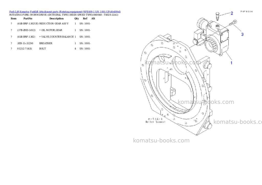 Komatsu rfe409-1 s/n 1001-up Parts catalog cover Page 4 Komatsu rfe409-1 s/n 1001-up Parts catalog cover Page 4