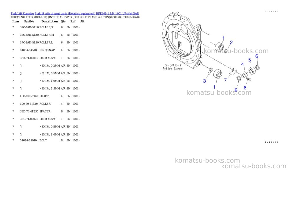 Komatsu rfe409-1 s/n 1001-up Parts catalog cover Page 7 Komatsu rfe409-1 s/n 1001-up Parts catalog cover Page 7