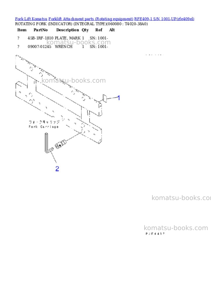 Komatsu rfe409-1 s/n 1001-up Parts catalog cover Page 8 Komatsu rfe409-1 s/n 1001-up Parts catalog cover Page 8