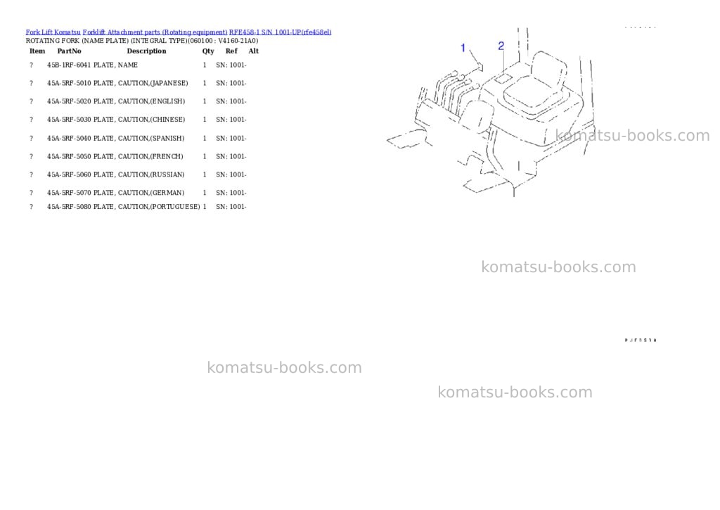 Komatsu RFE458-1 S/N 1001-UP Parts catalog cover Page 10