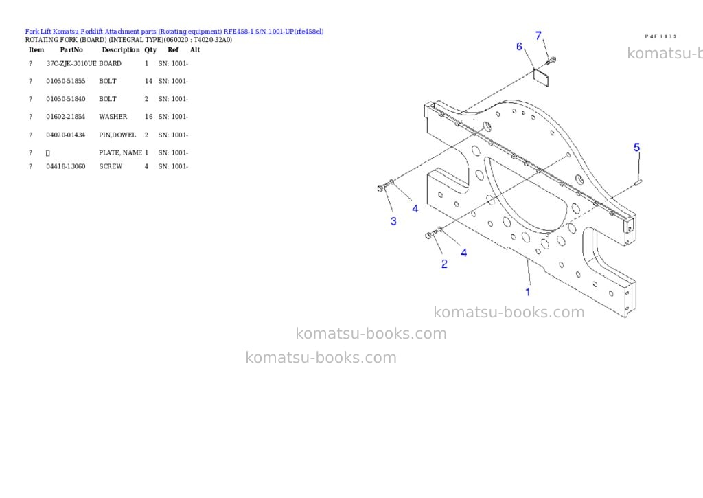 Komatsu RFE458-1 S/N 1001-UP Parts catalog cover Page 2