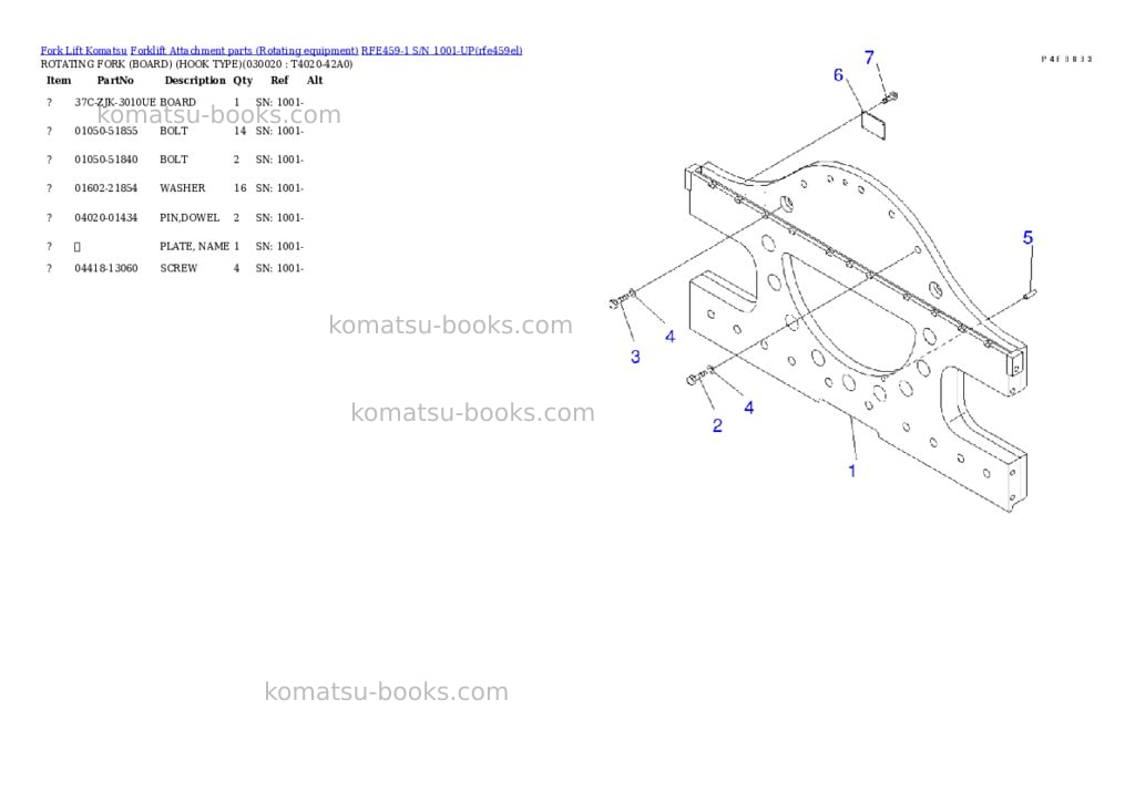 Komatsu rfe459-1 s/n 1001-up Parts catalog cover Komatsu rfe459-1 s/n 1001-up Parts catalog cover