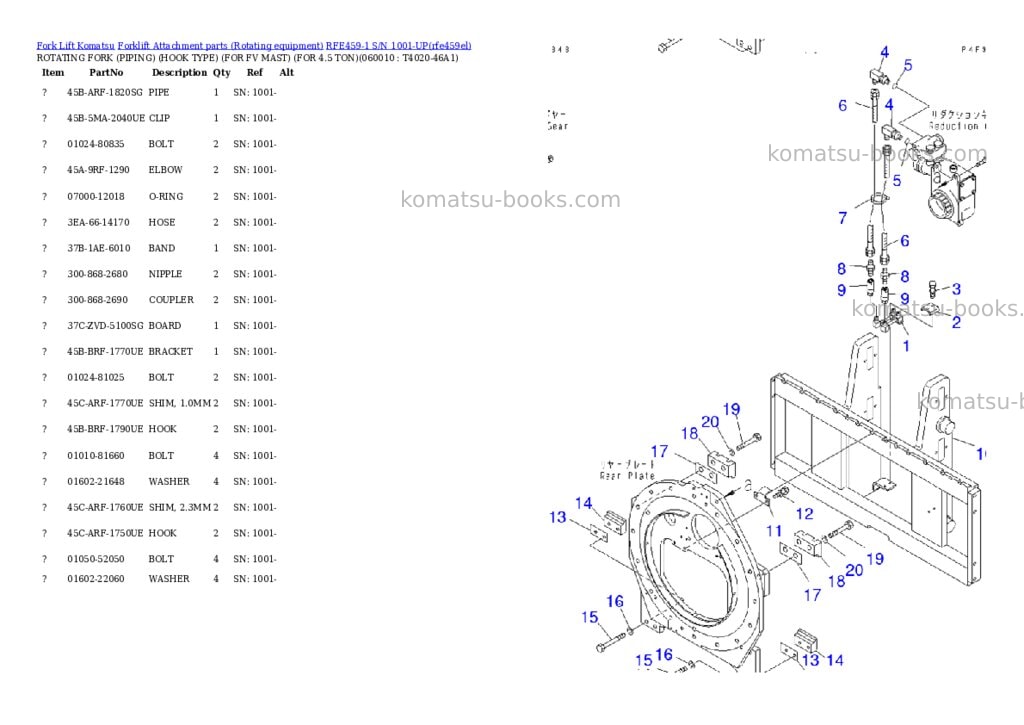 Komatsu rfe459-1 s/n 1001-up Parts catalog cover Page 9 Komatsu rfe459-1 s/n 1001-up Parts catalog cover Page 9