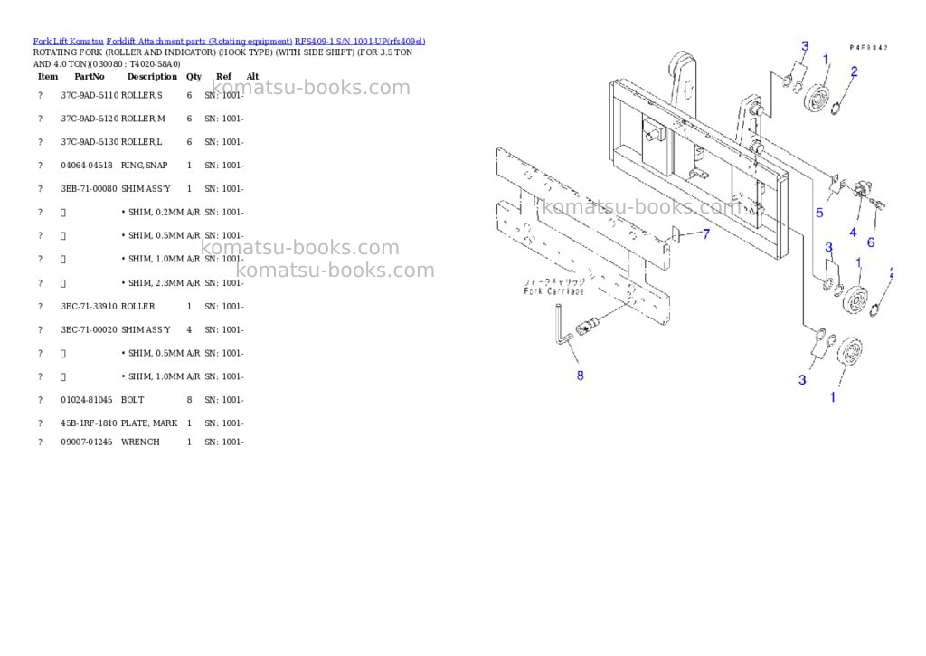 Komatsu rfs409-1 s/n 1001-up Parts catalog cover Page 7 Komatsu rfs409-1 s/n 1001-up Parts catalog cover Page 7